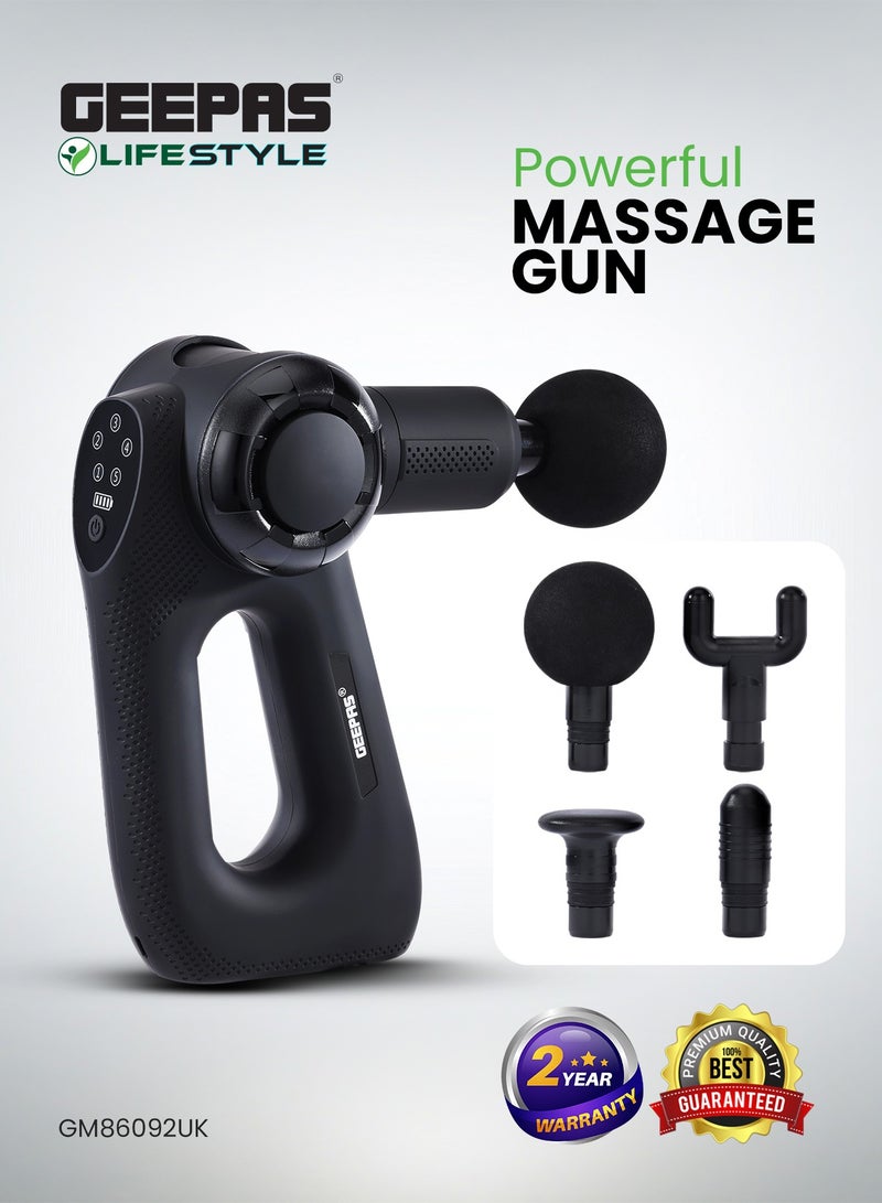 GEEPAS 5-Speed Powerful Massage Gun| LED Indicator, Folding Design with 3 Adjustable Angles| Includes Round, Flat, Precision and Dual Heads| Relieves Muscle Soreness and Stiffness, Massager for Shoulder, Back, Full Body Relaxation| 2 Years Warranty GM86092UK - Image 1